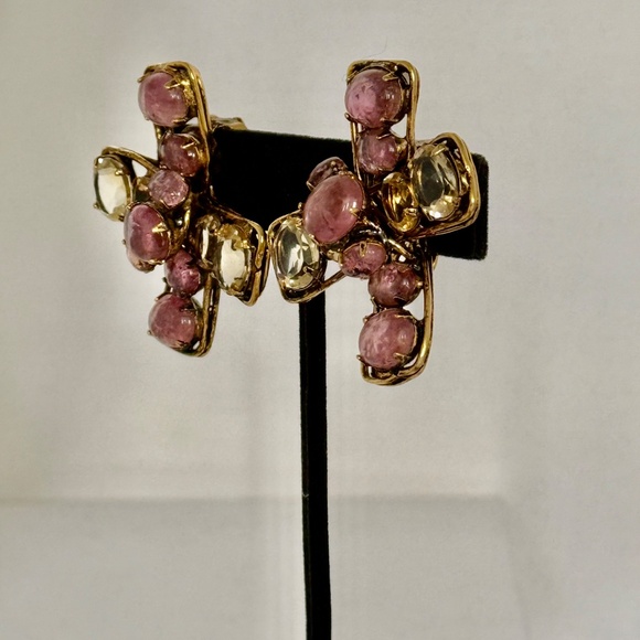 IRADJ MOINI NYC Designer yellow Citrine  and pink tourmaline VTG EARRINGS - Picture 2 of 6